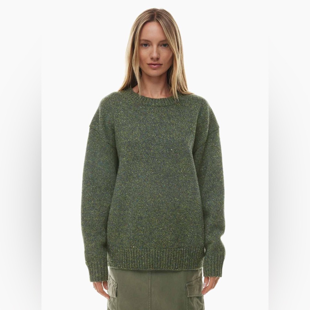 Aritzia Wilfred Free Marl Oat Beige Bronco Wool Knit Holiday Sweater Sz 2XS